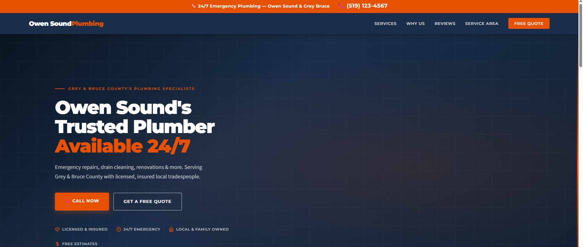 Owen Sound Plumbing website screenshot